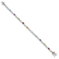 Genuine Multiple Gemstone Silver Link Bracelet by Fine Color Jewels