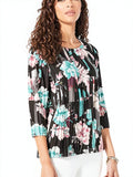 JM Collection Printed Pleated-Back Blouse, Size Large by Vanessa Jane