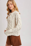 Half-Button Down Open Knit Sweater: ECRU by Boutique 23