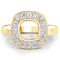 0.48 Carat Genuine White Diamond 14K Yellow Gold Semi Mount Ring - holds 8x8mm Cushion Gemstone by Bids.com