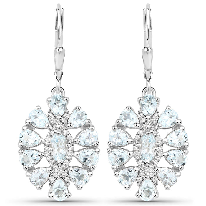 2.93 Carat Genuine Aquamarine and White Topaz .925 Sterling Silver Earrings by Bids.com