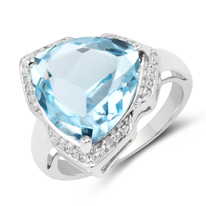 8.30 Carat Genuine Blue Topaz & White Diamond .925 Sterling Silver Ring by Bids.com