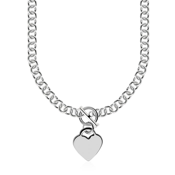 Sterling Silver Rolo Chain with a Heart Toggle Charm and Rhodium Plating by Bids.com