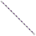 Oval Purple Amethyst Prong Rhodium Plated Sterling Silver Bar Link Bracelet by Fine Color Jewels