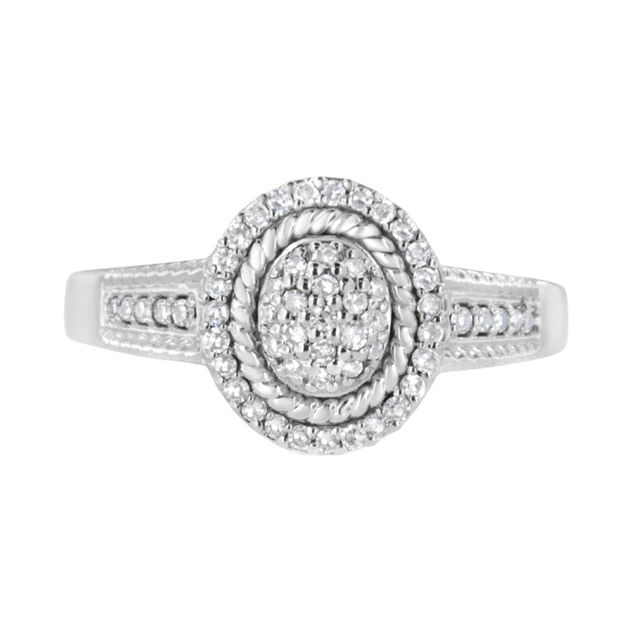.925 Sterling Silver 1/3 Cttw Pave Set Round-Cut Diamond Braided Halo Cocktail Ring (I-J Color, I2-I3 Clarity) - Size 7 by Bids.com
