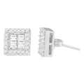 14K White Gold 1 cttw Round and Baguette Diamond Stud Earrings (H-I, SI1-SI2) by Bids.com