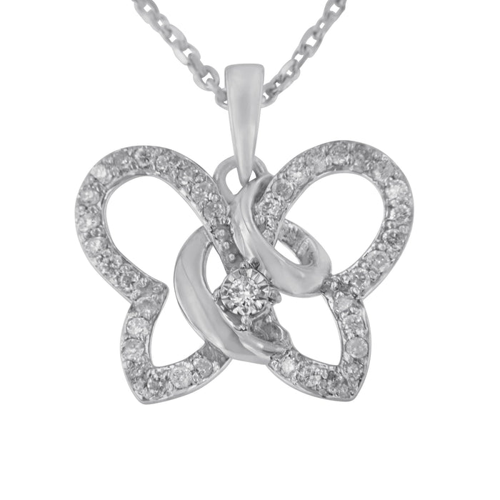 .925 Sterling Silver 1/4 cttw Prong-Set Diamond Butterfly 18" Pendant Necklace (H-I Color, I1-I2 Clarity) by Bids.com