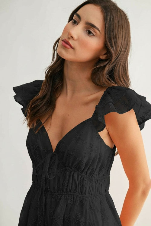 Chiffon Flutter Embroidered Sleeve Mini Dress by Boutique 23
