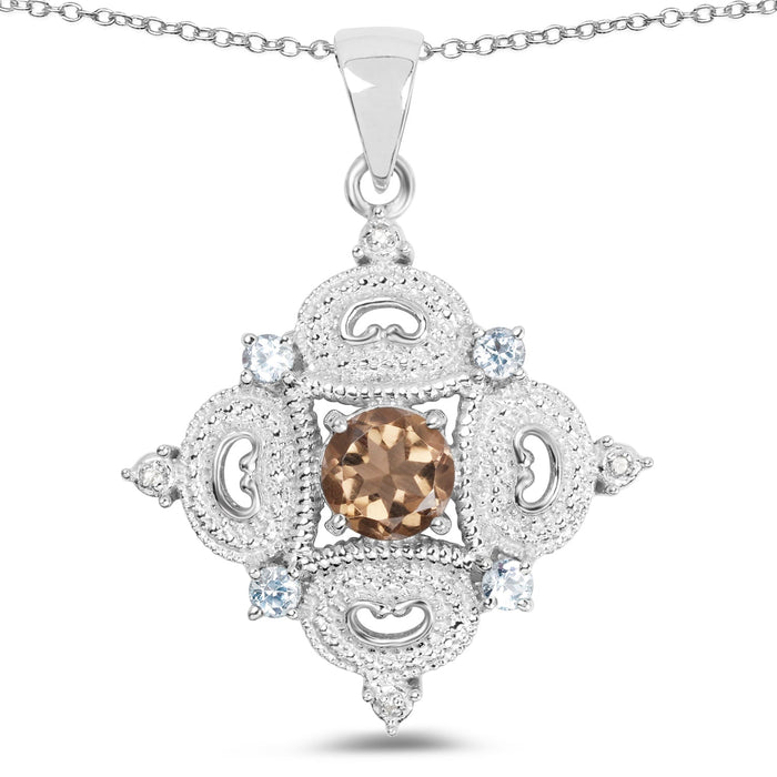 3.00 Carat Genuine Smoky Quartz, Blue Topaz and White Topaz .925 Sterling Silver Pendant by Bids.com