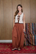 CONTRAST STITCH CROCHET KNIT FRONT TIE VEST by Boutique 23