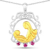 Round Pink Ruby Prong Silver Pendant Necklace