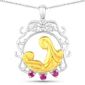 Round Pink Ruby Prong Silver Pendant Necklace by Fine Color Jewels