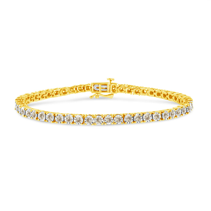 14K Yellow Gold Plated .925 Sterling Silver 3.0 Cttw Miracle-Set Diamond Tennis Bracelet (L-M Color, I2-I3 Clarity) - 7.25" by Bids.com
