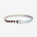 Heart Multi Birthstone Prong Silver Box Clasp Tennis Bracelet by Fine Color Jewels