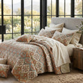 DaDa Bedding Bohemian Floral Paisley Garden Coral Teal Quilted Bedspread Set (LH1403) by DaDalogy Bedding Collection