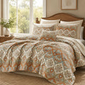 DaDa Bedding Bohemian Floral Paisley Garden Coral Teal Quilted Bedspread Set (LH1403) by DaDalogy Bedding Collection
