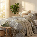 DaDa Bedding Bohemian Olive Brown Moroccan Paisley Floral Filigree Patchwork Cotton Bedspread Set (JHW-885) by DaDalogy Bedding Collection