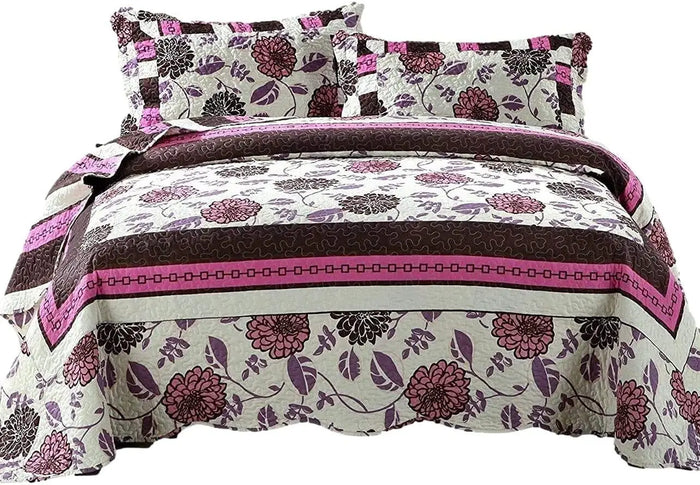 DaDa Bedding Bohemian Purple Blooms Floral Garden Pink Brown Bedspread Set (KBJ1629) by DaDalogy Bedding Collection