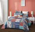 DaDa Bedding Bohemian Vibes Mediterranean Blue Floral Patchwork Quilted Bedspread Set (JHW878) by DaDalogy Bedding Collection