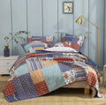 DaDa Bedding Bohemian Vibes Mediterranean Blue Floral Patchwork Quilted Bedspread Set (JHW878) by DaDalogy Bedding Collection