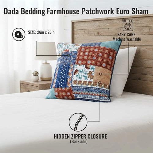 DaDa Bedding Bohemian Vibes Patchwork Floral Euro Pillow Sham Cover, 26" x 26" (JHW878) by DaDalogy Bedding Collection