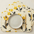 DaDa Bedding Botanical Floral Dining Table Placemats - Set of 4-Pieces Quilted Ivory with Yellow Fleur Golden Orange Spring Time Tulips - 13 x 19 by DaDalogy Bedding Collection