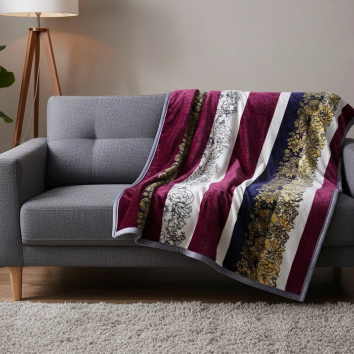 DaDa Bedding Botanical Floral Striped Carnations Mink Flannel Fleece Throw Blanket (XY9829) by DaDalogy Bedding Collection