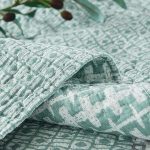 DaDa Bedding Contemporary Mint Green Grey Geometric Cotton Quilted Bedspread Set (JHW-804) by DaDalogy Bedding Collection