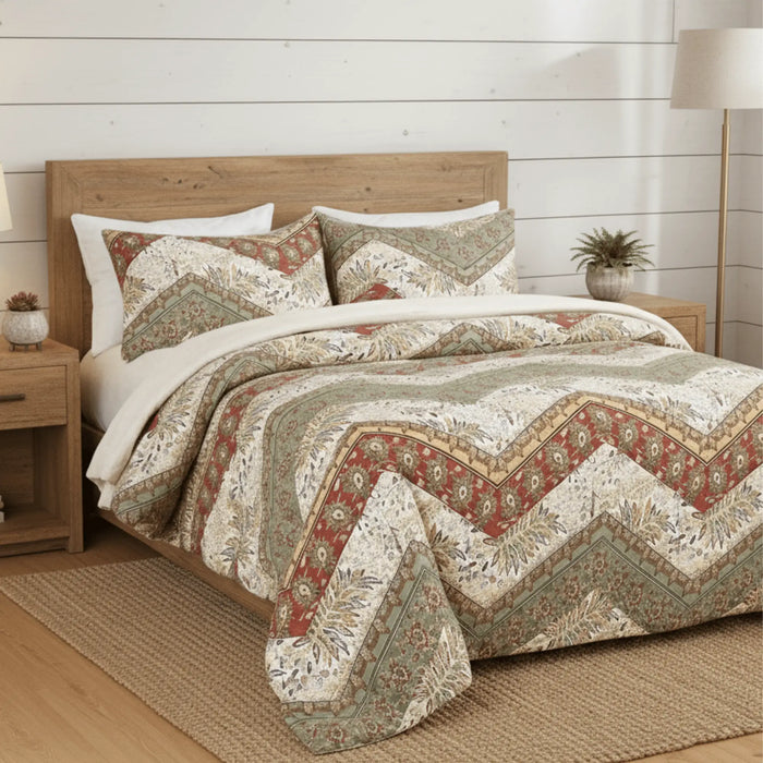 DaDa Bedding Cranberry Sage Floral Chevron Duvet Cover Set by DaDalogy Bedding Collection