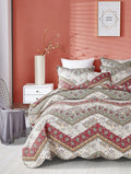 DaDa Bedding Cranberry Sage Floral Chevron Quilt Set - Lightweight Bedspread by DaDalogy Bedding Collection
