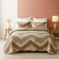 DaDa Bedding Cranberry Sage Floral Chevron Quilt Set - Lightweight Bedspread by DaDalogy Bedding Collection