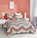 DaDa Bedding Cranberry Sage Floral Chevron Quilt Set - Lightweight Bedspread by DaDalogy Bedding Collection