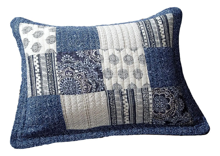 DaDa Bedding Denim Blue Elegance Floral Patchwork Farmhouse Pillow Sham (JHW660) by DaDalogy Bedding Collection