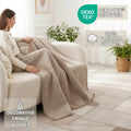 DaDa Bedding Elegant Fringed Cotton Quilted Throw Blanket - Luxurious Solid Soft Paisley Pattern, Cozy Lightweight Lap Throw, Perfect for Couch or Bed, Neutral Sandy Taupe Tan Beige, 50x60 Inches by DaDalogy Bedding Collection