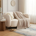 DaDa Bedding Elegant Fringed Cotton Quilted Throw Blanket - Luxurious Solid Soft Paisley Pattern, Cozy Lightweight Lap Throw, Perfect for Couch or Bed, Neutral Sandy Taupe Tan Beige, 50x60 Inches by DaDalogy Bedding Collection