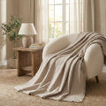 DaDa Bedding Elegant Fringed Cotton Quilted Throw Blanket - Luxurious Solid Soft Paisley Pattern, Cozy Lightweight Lap Throw, Perfect for Couch or Bed, Neutral Sandy Taupe Tan Beige, 50x60 Inches by DaDalogy Bedding Collection
