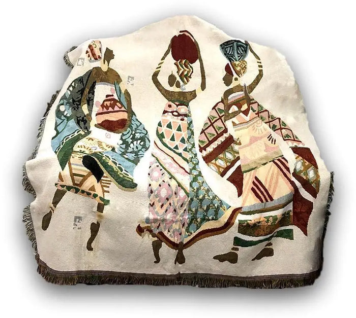 DaDa Bedding Elegant Tapestry Throw Blanket, Dancing Women African Dreams - 50” x 60” (7173) by DaDalogy Bedding Collection