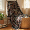 DaDa Bedding Elegant Tapestry Throw Blanket, Ethnic Ornaments Geometric Black - 50” x 60” (7174) by DaDalogy Bedding Collection