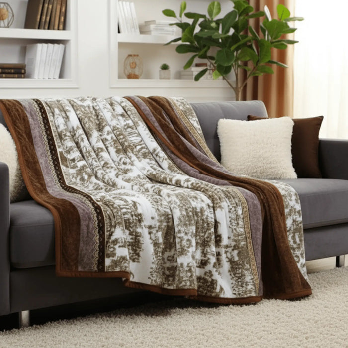 DaDa Bedding Elegant Twilight Lavender Brown Floral Flannel Mink Fleece Throw Blanket (XY9879) by DaDalogy Bedding Collection
