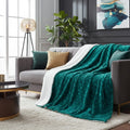 DaDa Bedding Emerald Green Blue Faux Fur Sherpa Throw Blanket by DaDalogy Bedding Collection