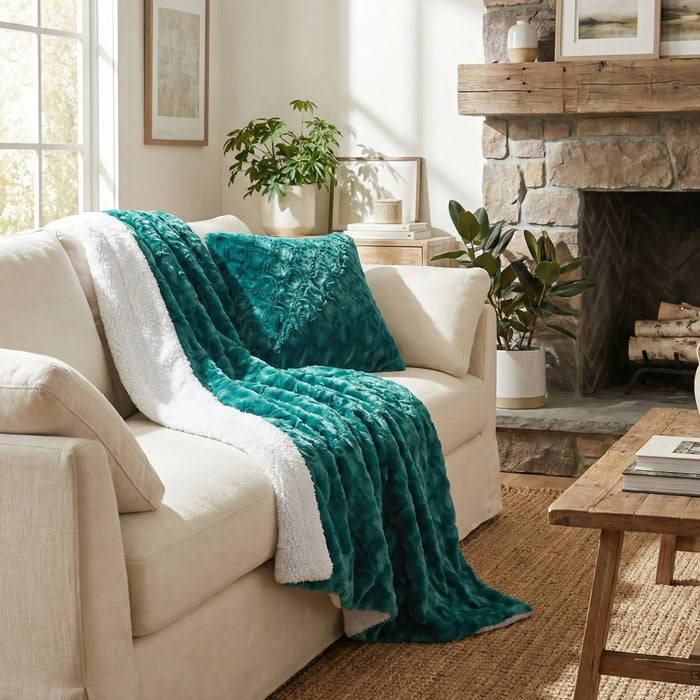 DaDa Bedding Emerald Green Blue Faux Fur Sherpa Throw Blanket by DaDalogy Bedding Collection