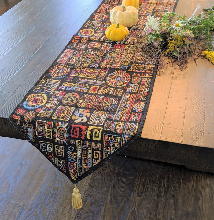 DaDa Bedding Ethnic Ornaments Geometric Black Elegant Woven Tapestry Dining Table Runner (18118) by DaDalogy Bedding Collection