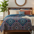 DaDa Bedding Farmhouse Bohemian Native Rustic Navy Blue Geometric Diamond Shapes Bedspread Set (KSX-001) by DaDalogy Bedding Collection