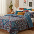 DaDa Bedding Farmhouse Bohemian Native Rustic Navy Blue Geometric Diamond Shapes Bedspread Set (KSX-001) by DaDalogy Bedding Collection