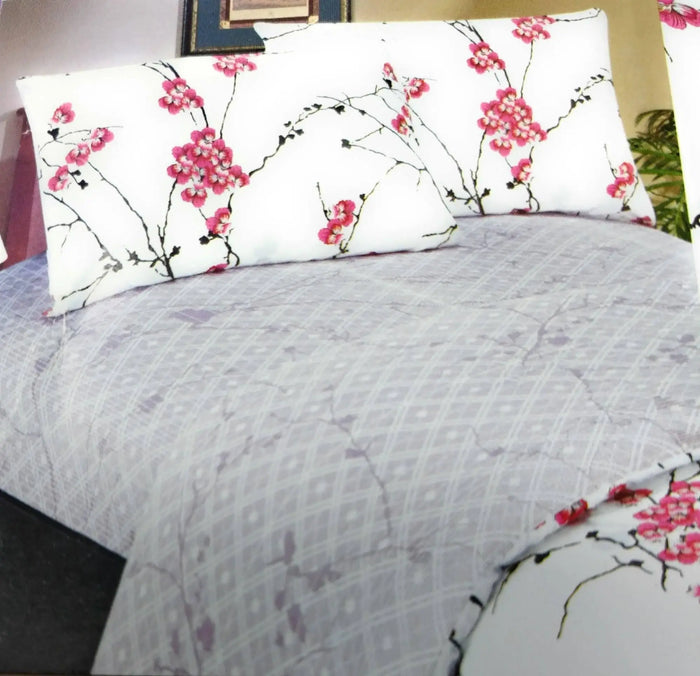 DaDa Bedding Floral Cherry Blossoms Red Purple Fitted Sheet & Pillow Cases Set (FTS8318) by DaDalogy Bedding Collection