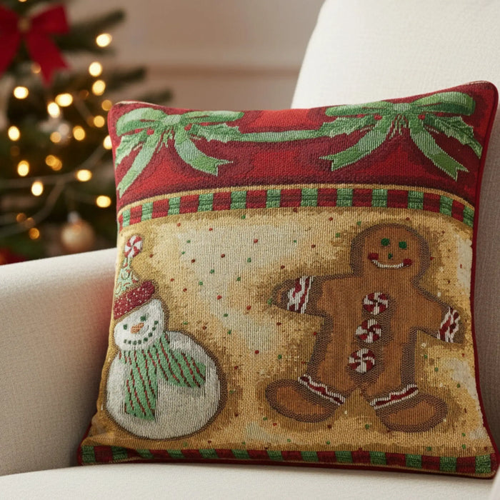 DaDa Bedding Gingerbread Snowman Woven Tapestry Throw Pillow Covers 16" x 16" (12917) by DaDalogy Bedding Collection