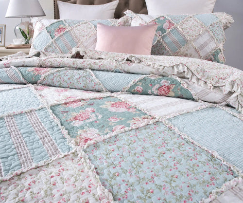 DaDa Bedding Hint of Mint Pastel Cotton Patchwork Quilt Set by DaDalogy Bedding Collection