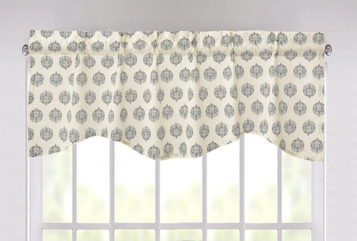 DaDa Bedding Ivory Blue Elegance Mini Medallions Floral Window Curtain Valance - 18" x 52" (JHW-660) by DaDalogy Bedding Collection