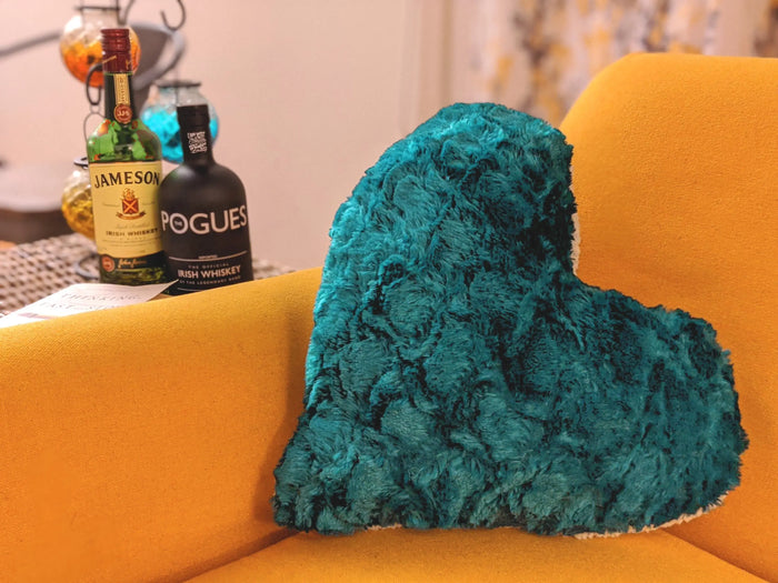 DaDa Bedding Lucky Irish Teal Green Faux Fur Heart Shaped Throw Pillow - 16” x 14” by DaDalogy Bedding Collection