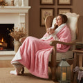 DaDa Bedding Luxury Blossom Pink Rose Buds Pink Sherpa Backside Faux Fur Throw Blanket (BL-171752) by DaDalogy Bedding Collection